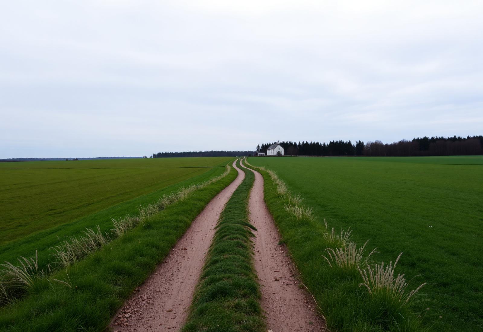 Grusväg mellan gröna fält i det västgötska landskapet